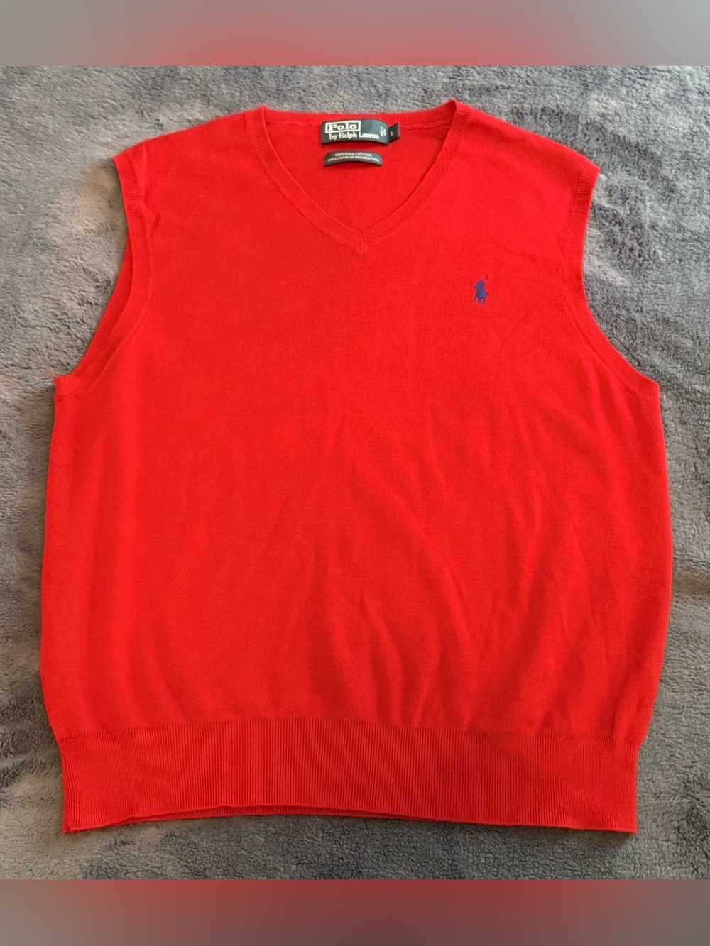 Polo Ralph Lauren Red Pima Cotton V-Neck Sleeveless Sweater Vest Mens L